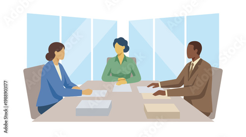 Business professionals in a boardroom meeting illustration. EPS Editable. Vector Illustrations.