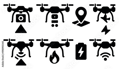 Drone icons with camera battery locator minimal
