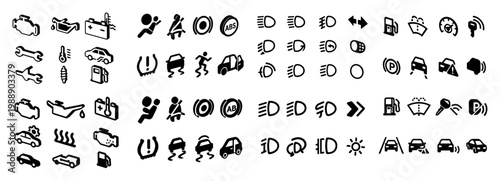 Car dashboard warning light symbols and icons
