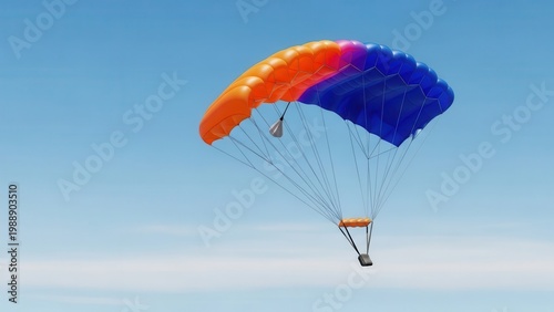 Colorful parachute soaring high, a symbol of freedom and adventure in the vast blue sky