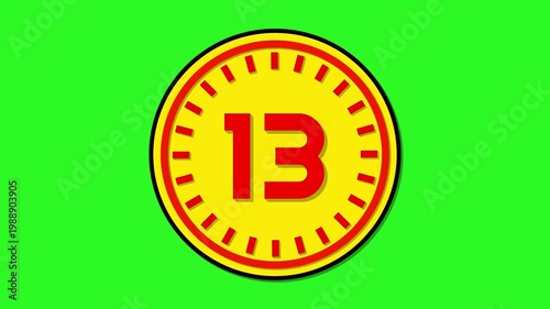 Number 13 with circular animation on green screen background. 13 days to go. 13 days left