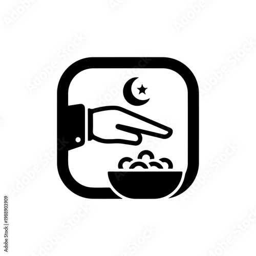 Islamic Prayer and Charity Icon with Crescent Moon and Bowl