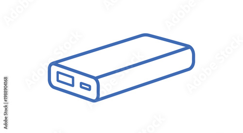 A simple blue line drawing depicts a portable power bank with a usb port high quality