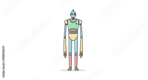 Robot Character Design Colorful Illustration.