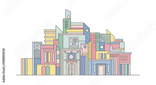 Colorful illustration of a cityscape buildings.