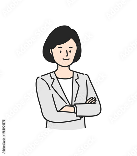 腕組みをするスーツの若い女性