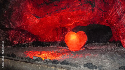 Tableau sur toile Salt heart sculpture illuminated with red light inside Zipaquira Salt Cathedral