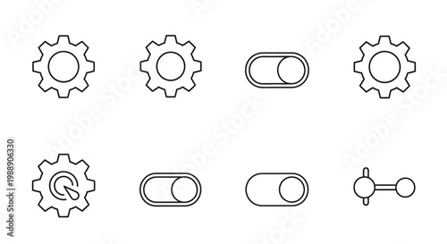 Set of Minimalist Line Icons for Settings and Toggle Switches