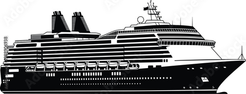 Cruise ship silhouette, ocean liner design, passenger vessel, maritime travel, luxury ship, nautical illustration, sea voyage, modern ship concept