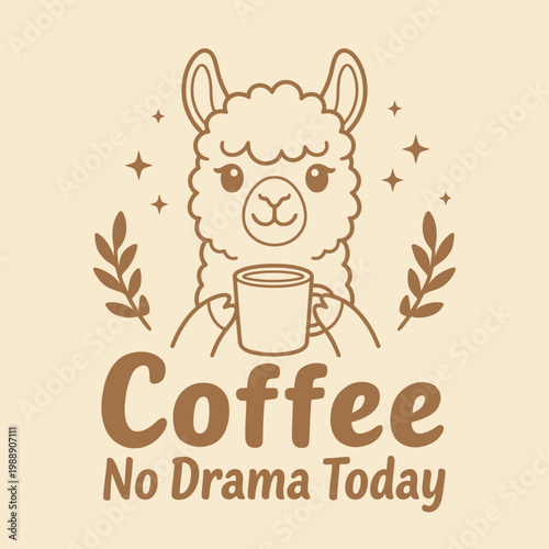 Llama Holding Coffee Mug.