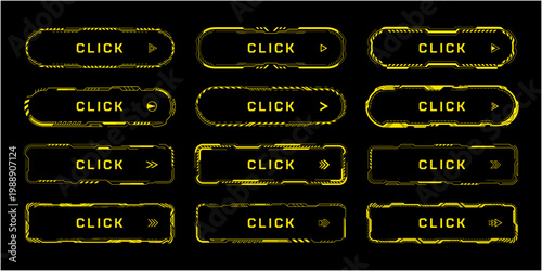 サイバーCTAボタンセット イエロー 未来的UIクリックボタン ベクター素材
