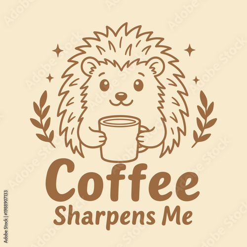 Hedgehog holding a coffee cup.
