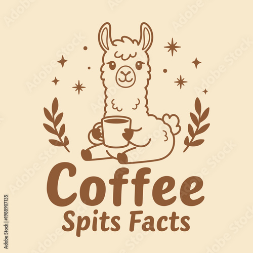 Llama Holding Coffee Cup Illustration.