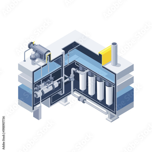 Isometric Water Filtration System Illustration.