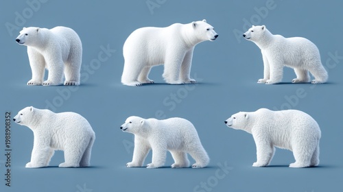 Collection of Polar Bears in Various Poses.