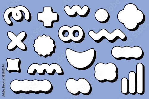 90年代レトロの立体あしらいフレームセット｜線画太めの白黒のデザイン