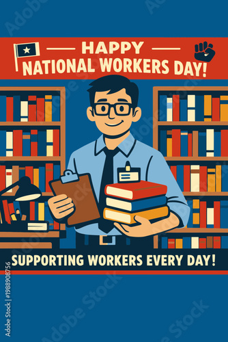 Male Librarian Bookshelves National Workers Day