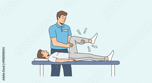 Physical therapist assisting patient with leg extension exercise on therapy table