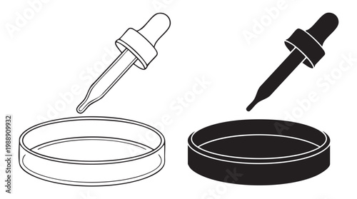 Laboratory equipment with dropper and petri dish silhouette line art vector