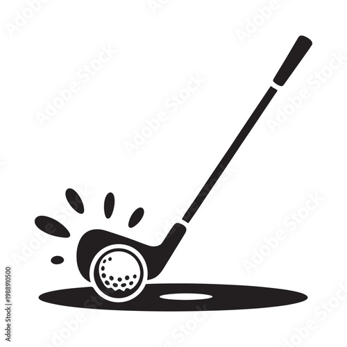A black and white illustration of a golf ball being putted into a hole