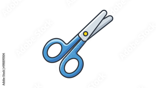 Medical Scissors Vector Icon Illustration with Editable Stroke. Modern flat design of blunt-tip surgical shears with blue handles on white background for healthcare, first aid, and nursing apps.