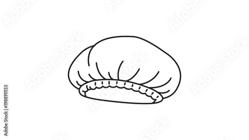 Surgical Cap Vector Icon Illustration, Minimalist Black Line Art on White Background, Bouffant Medical Hat for Healthcare, Hygiene, and Food Service, Professional Apparel with Editable Stroke.