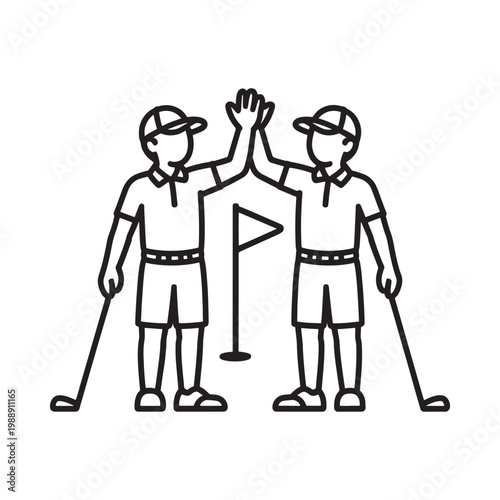 Two golfers celebrating a successful game with a high five