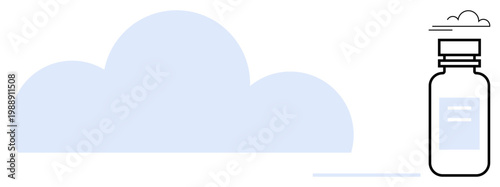 Cloud storage, healthcare, medical technology, online pharmacy, digital data management, future medicine. Minimalist illustration of a cloud and medicine bottle. Cloud storage and healthcare