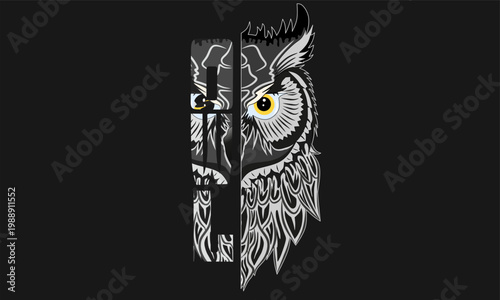 half owl image design with text style next to it