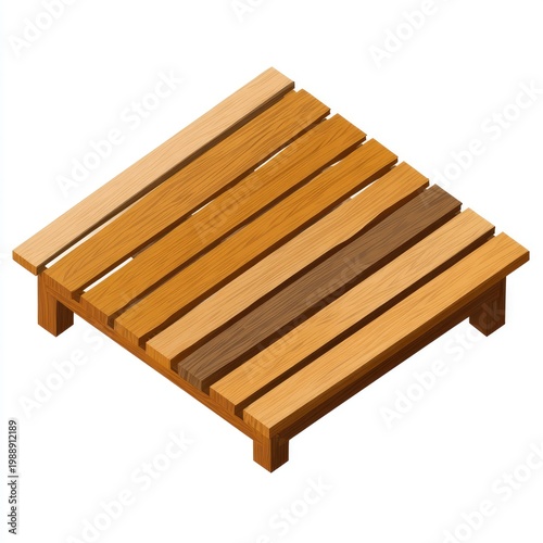Isometric view of a small wooden pallet or platform with varied wood grain