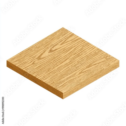 Isometric view of wooden panel displaying distinct grain pattern on a white background