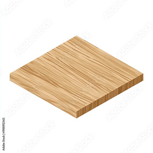 Isometric wooden square with distinct grain pattern, sitting on a white background