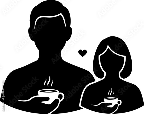 Couple drinking coffee with heart icon above them symbolizing shared moments vector.