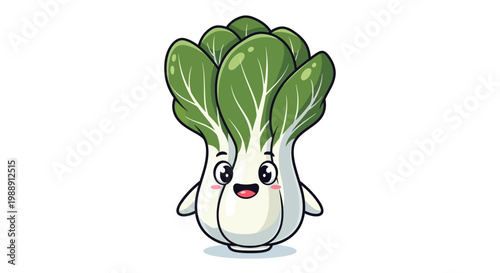 Cute Bok Choy Character, Healthy Food Cartoon, Happy Vegetable Illustration