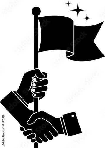 Handshake and flag with sparkling stars representing success partnership and achievement vector.