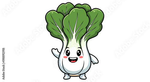 Cute Bok Choy Vegetable Character Waving Hand