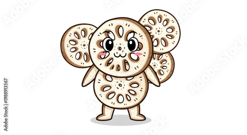 Cute Lotus Root Character Mascot, Kawaii Food Illustration