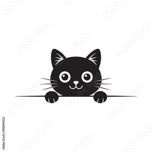 Adorable black cat peeking over an edge with a playful expression