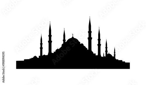 Silhouette of the Blue Mosque with Minarets