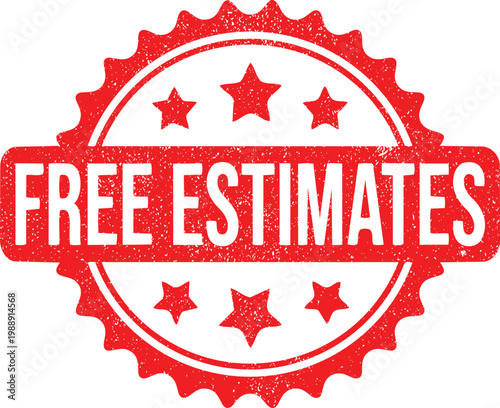 Red Stamp of Free Estimates: A bold red stamp proclaims Free Estimates with a classic starburst design, inviting potential customers to explore services offered