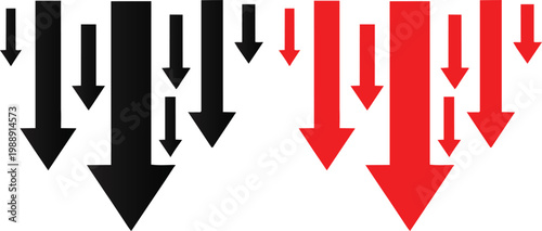 Downward Trend Visual: A striking visual representation of a downward trend, featuring contrasting black and red arrows descending against a pristine backdrop, indicating decline or negative change.
