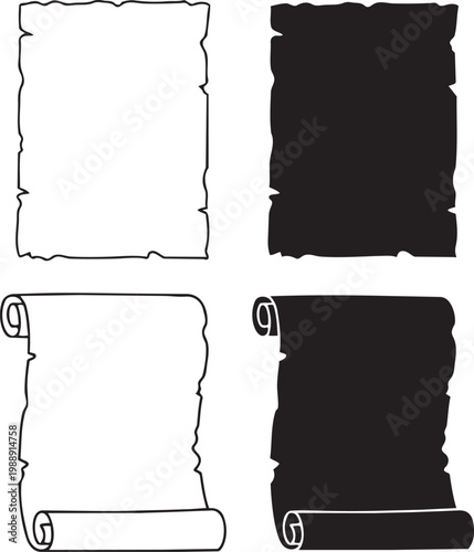 Ancient Scroll's Silhouette: An artistic silhouette of vintage paper scroll, exuding a sense of history, knowledge, and mystery. 