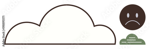 Mental health, depression, sadness, emotional struggles, cloudy thoughts, psychological health. Outline of a cloud and downcast face graphic. Mental health and depression