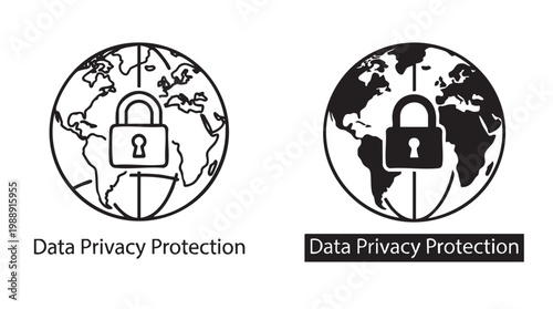 graphic illustration of global data privacy protection line art with silhouette vector