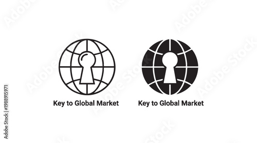Two icons representing global market access line art with silhouette vector