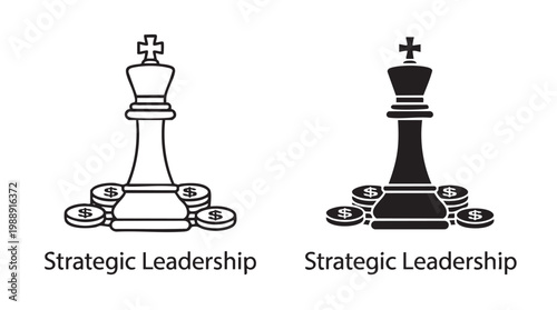 Strategic leadership concept with chess pieces illustration line art with silhouette vector