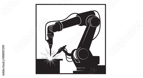 robotic arm is welding in factory silhouette cut out isolated illustration on transparent background layout