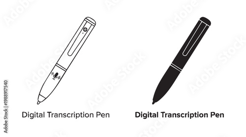 Digital transcription pen for efficient note taking cut out isolated illustration on transparent background layout