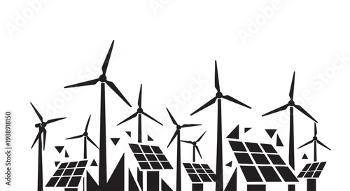 Renewable energy sources in silhouette mode cut out isolated illustration on transparent background layout