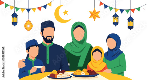 A muslim family gathering for iftar during ramadan